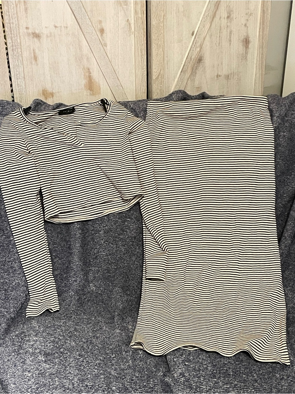 Striped Long Sleeve Women's Top and long skirt set- Black & White